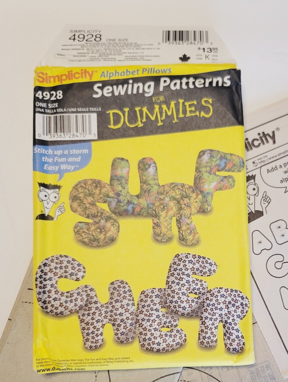Simplicity 4928 A-Z Alphabet Letters Sewing Patterns For Dummies 12"Tall Stuffed